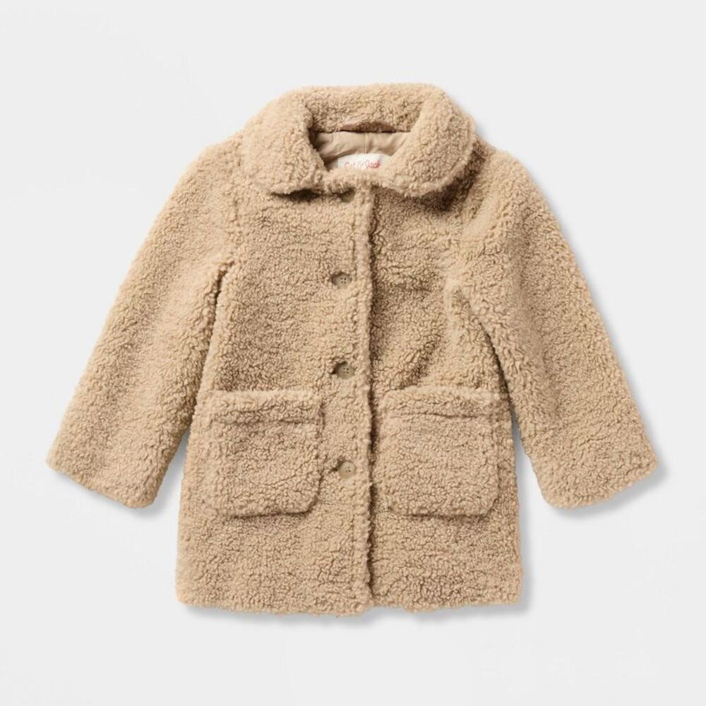 Toddlers' Holiday Dressy Cozy Teddy Fleece Overcoat - Cat & Jack Light Brown 3T